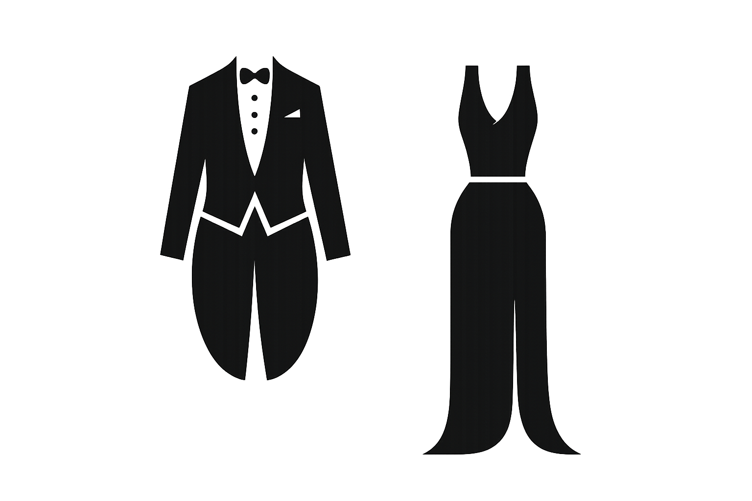 Referencia visual: traje y vestido largo